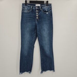 VERVET BLUE Womens Button Fly Cropped Distressed Denim Jeans Size 28